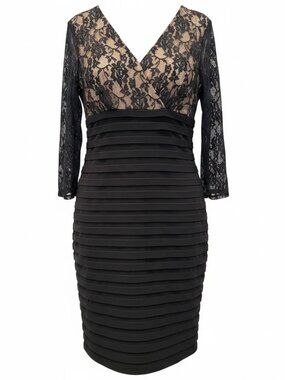 Adrianna Papell | Dresses | Adrianna Papell Stretch Crepe Crew Neck Tie  Waist 34 Sleeve Midi Sheath Dress | Poshmark